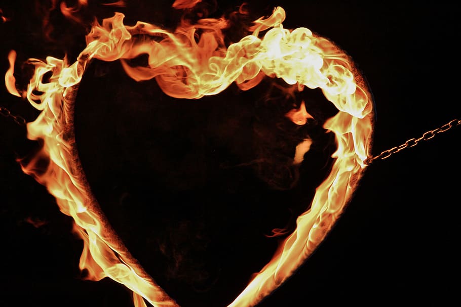heart-shape fire ring wallpaper, fire, heart, fire show, wedding, demonstration, love, burn, symbol, burning love