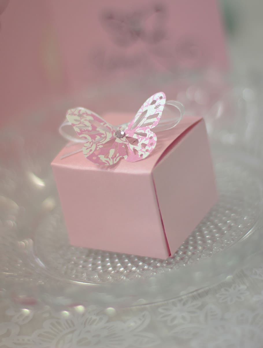 ピンク, 蝶, ボックス, 結婚式, 誕生日, カード, 装飾, エレガント, かなり, ピンク色