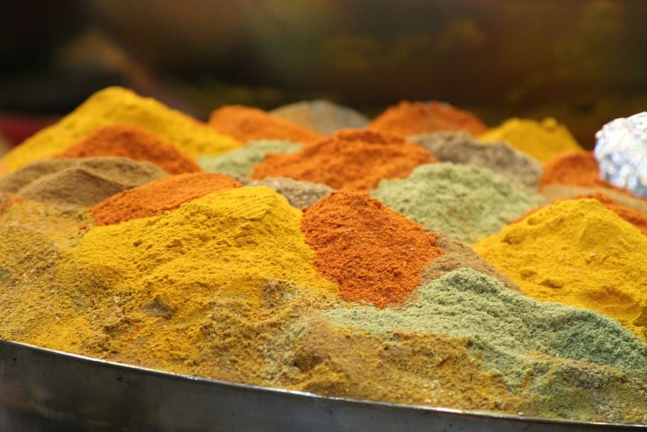 assorted-color spice powders, color, powders, iran, spices, food, persian, flavor, cooking, cuisine