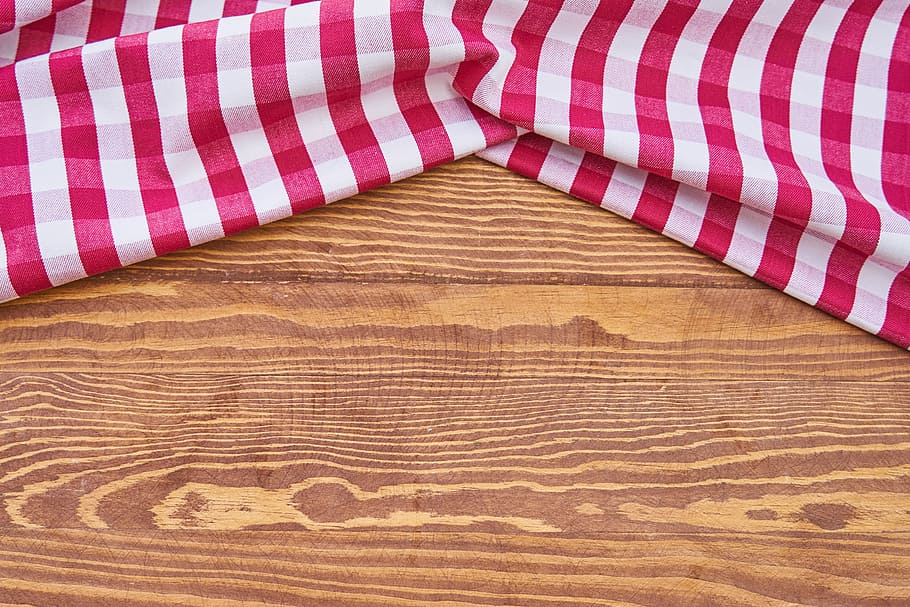 white, red, gingham tablecloth, table, food, cover, fabric, wood, wood-fibre boards, texture