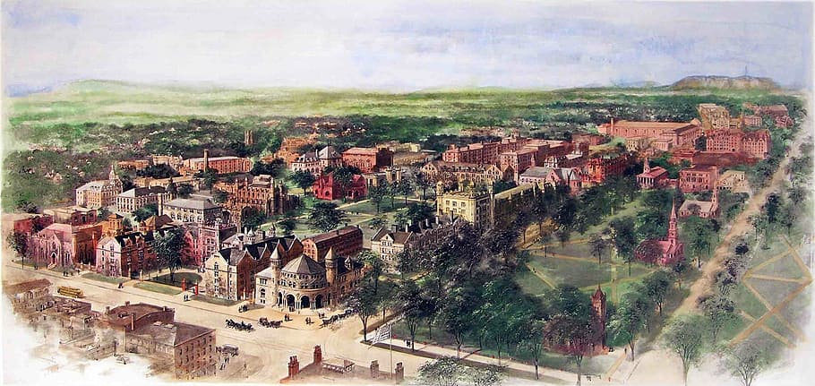 richard rummell, 1906 watercolor, yale campus, new, haven, connecticut, watercolor, Yale, campus, New Haven, Connecticut