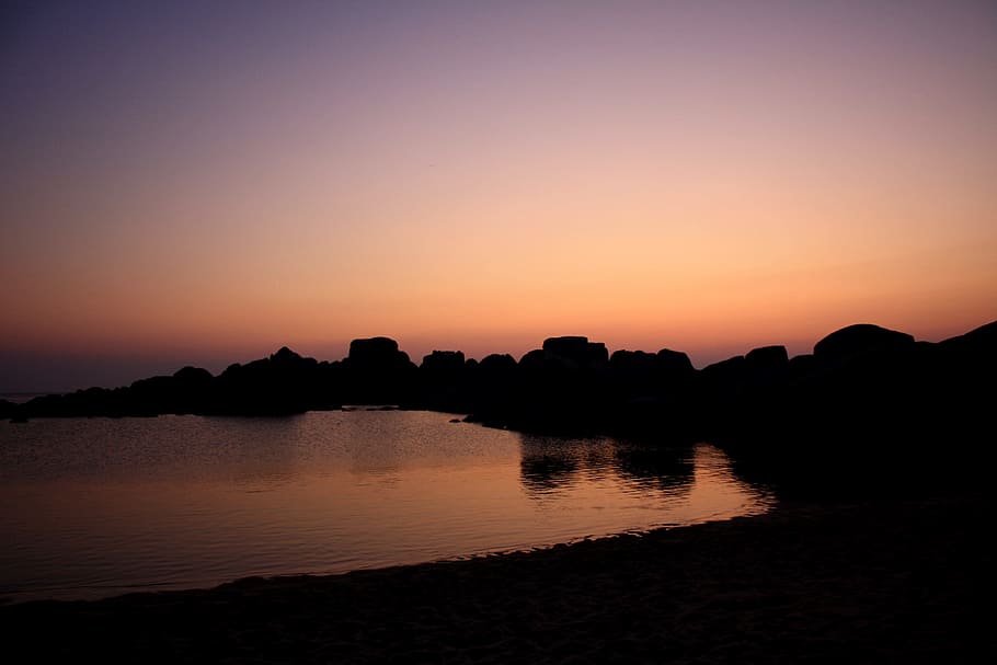 Sardinia, Sunset, Evening, abendstimmung, purple sky, italy, water, beach, rock, coast