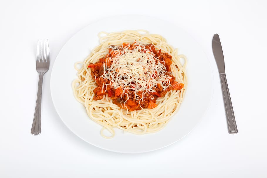 flay, lay, photography, spaghetti, knife, fork, sides, beef, cheese, cuisine