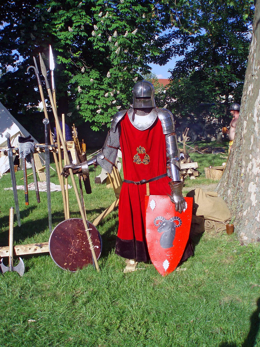 knight, armor, middle ages, ritterruestung, armor knight, historically, plant, tree, grass, nature