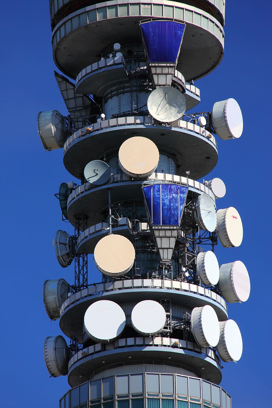 abu-abu, menara, biru, langit, antena, sel, seluler, komunikasi, koneksi, piringan