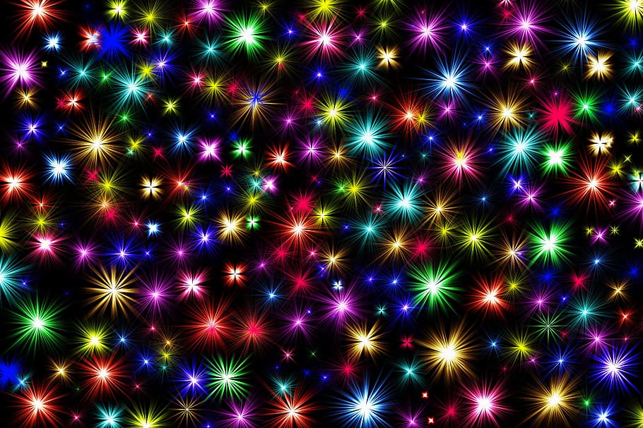berbagai macam bintang warna, digital, kertas dinding, kembang api, roket, hari tahun baru, malam tahun baru, sylvester, pergantian tahun, malam