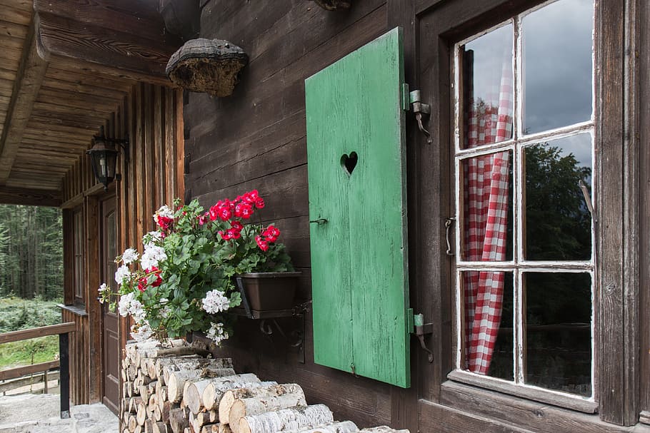 alpine, bavaria, flowers, germany, window, garmisch partenkirchen, home, wood, wooden windows, hut