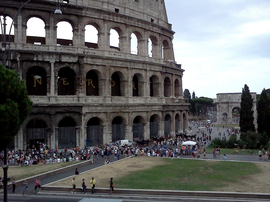 rome, colosseum, italy, ancient, roman coliseum, roma capitale, ancient rome, large group of people, group of people, crowd