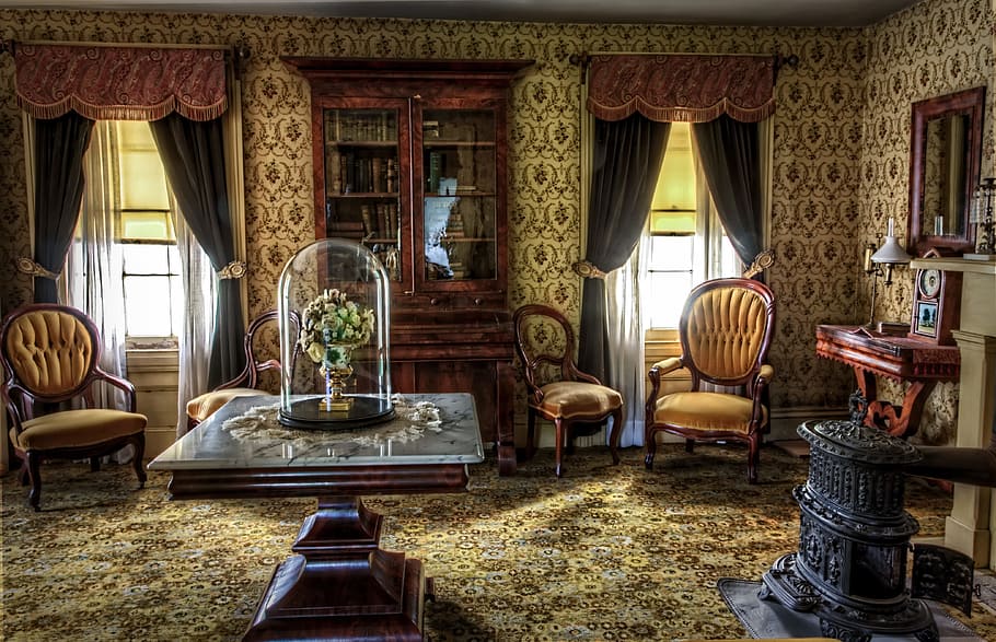 living, room furniture, set, living room, victorian, historic, vintage, building, interior, old