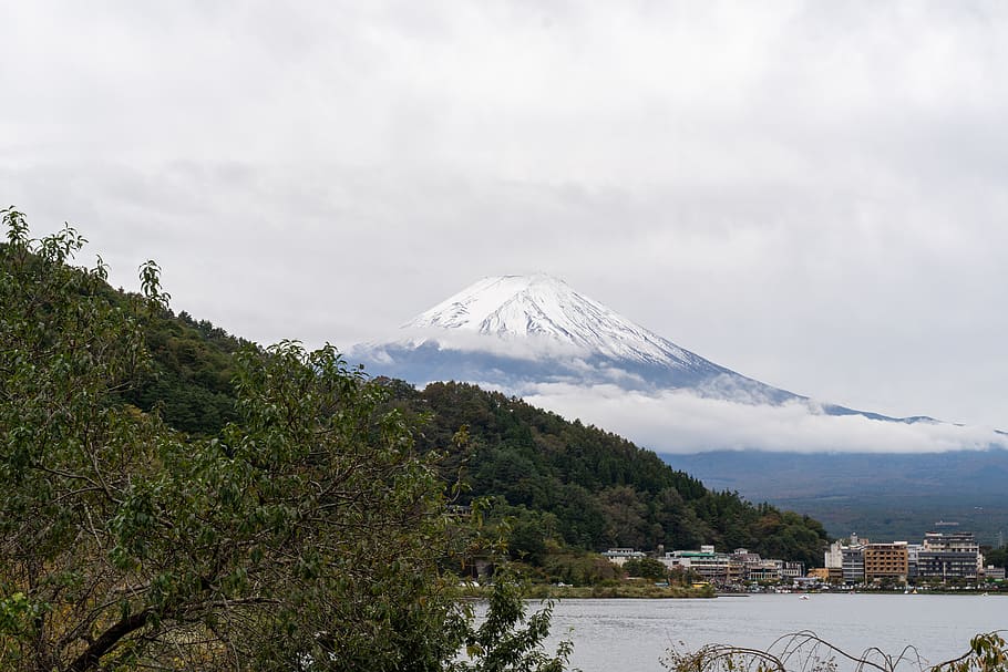 fuji, japan, volcano, mountains, sky, country japan, travel, kawaguchiko, mountain, cold temperature