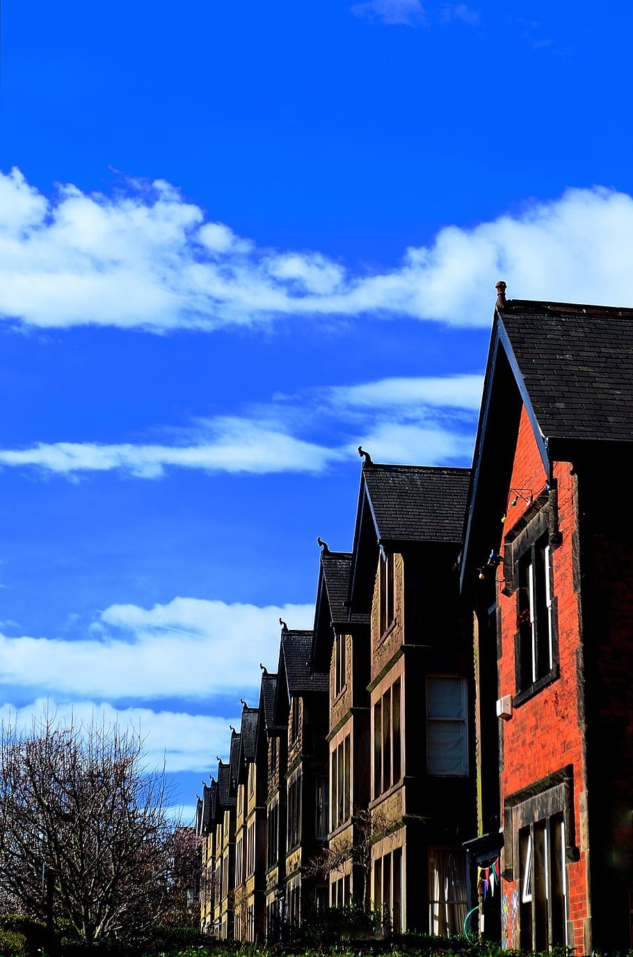 houses, home, housing, life, privacy, architecture, sky, blue, clouds, gardens