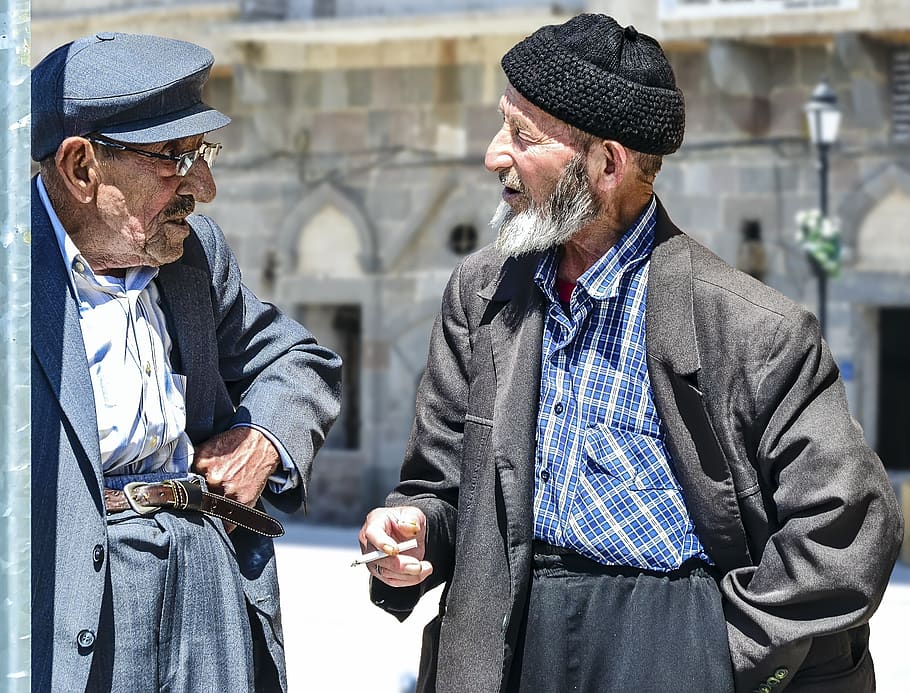 old man, old men, elders, speaking, conversation, fondness, cigarette, date, historical, old