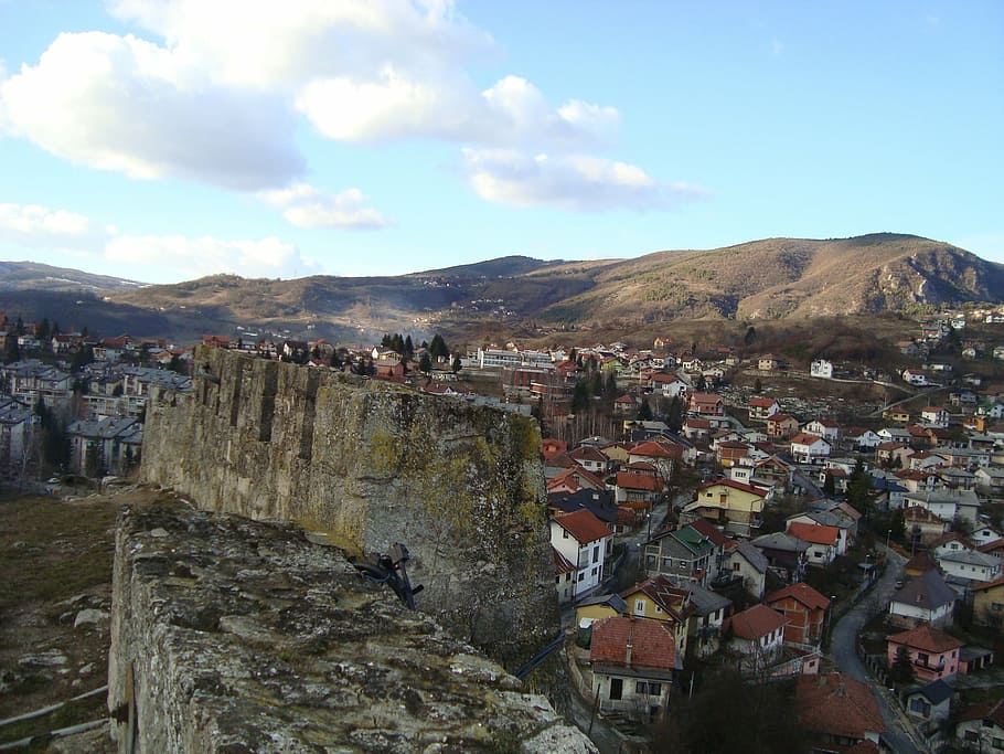 jajce, panorama, balkan, architecture, built structure, building exterior, building, sky, city, mountain