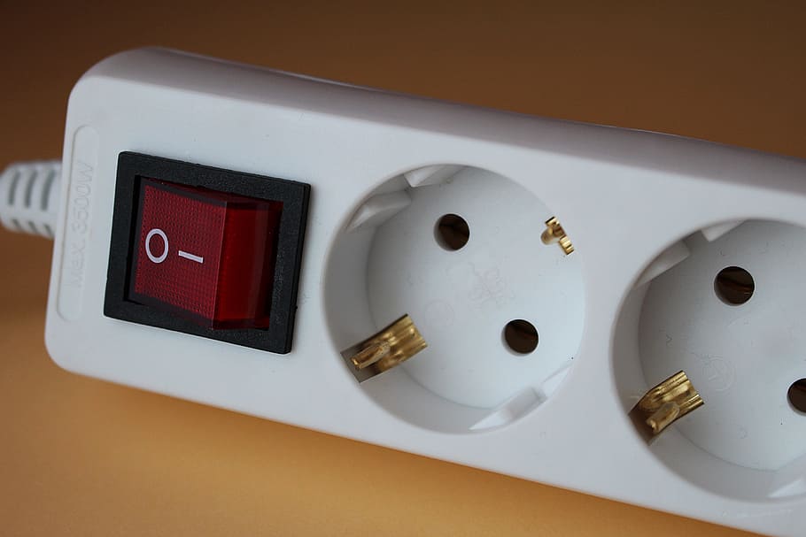 closeup, white, power strip turned-off, Socket, Power Distribution Unit, Sockets, current, outlet, electricity, technology