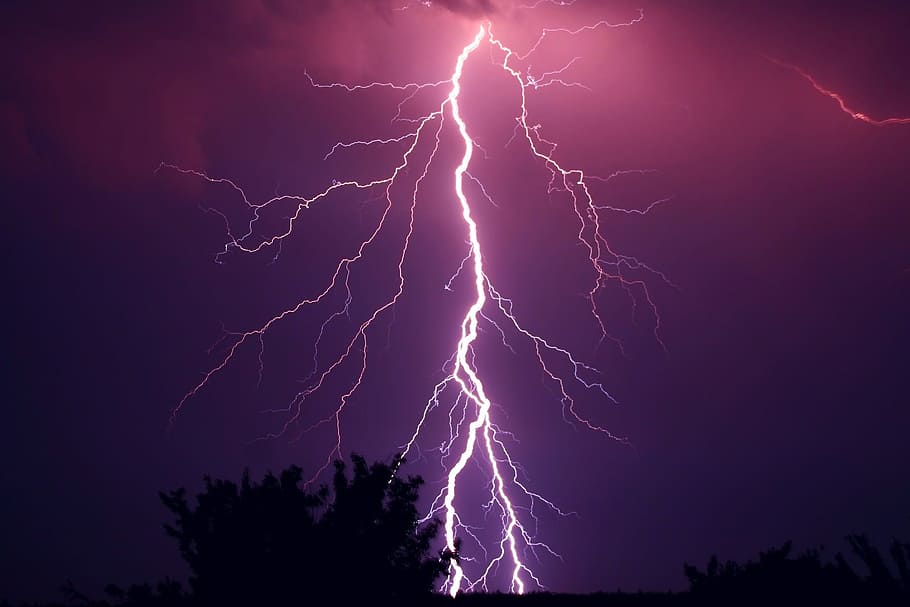 雷写真, 雷, 雷雨, 紫, 嵐, 天気, フラッシュ, 稲妻, 電力, 電気