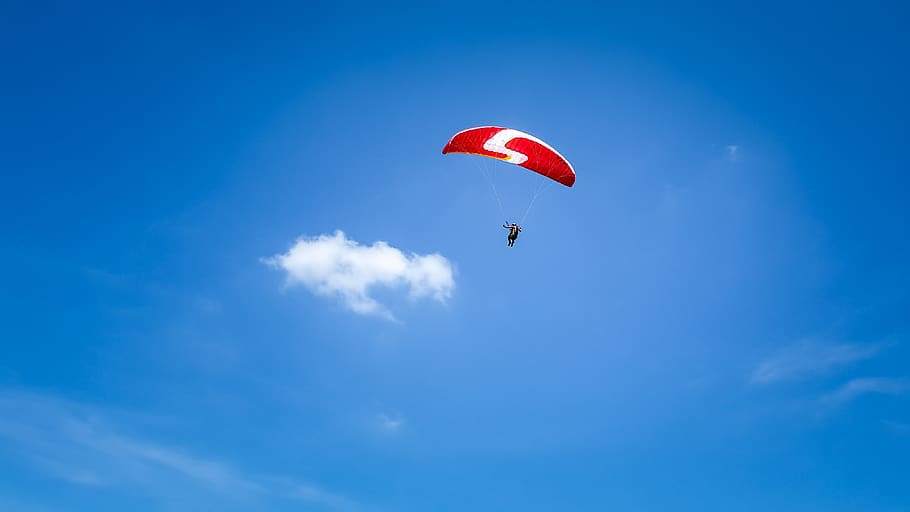 sky, blue, paragliding, sport, parachute, paraglider, adventure, dom, flying, air