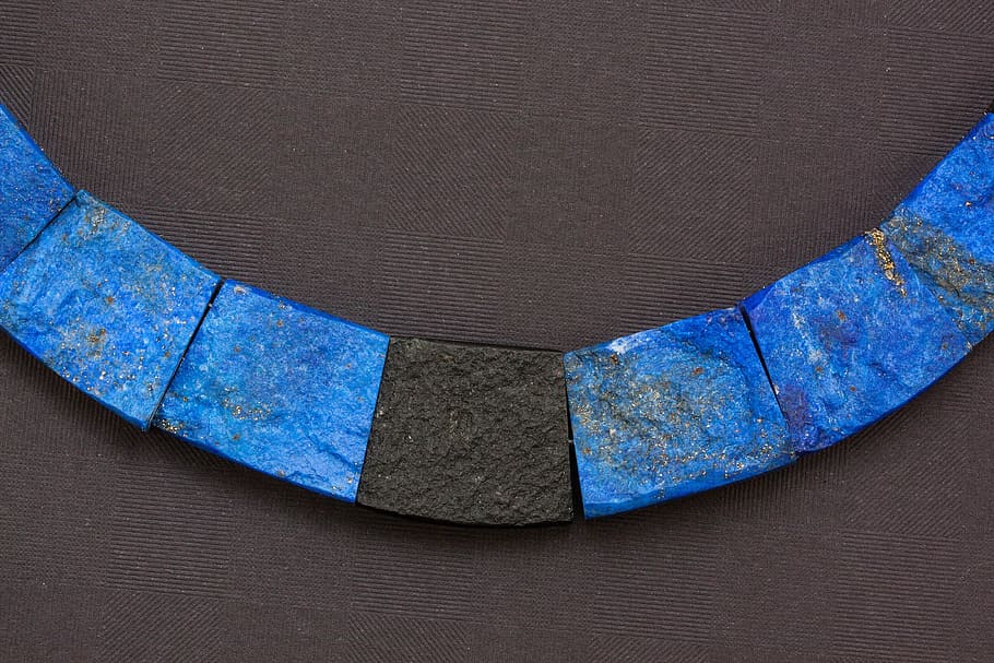cadena, collar, joyería, lapislázuli, azurita, azul brillante, azul, ultramarino, mezcla mineral, minerales