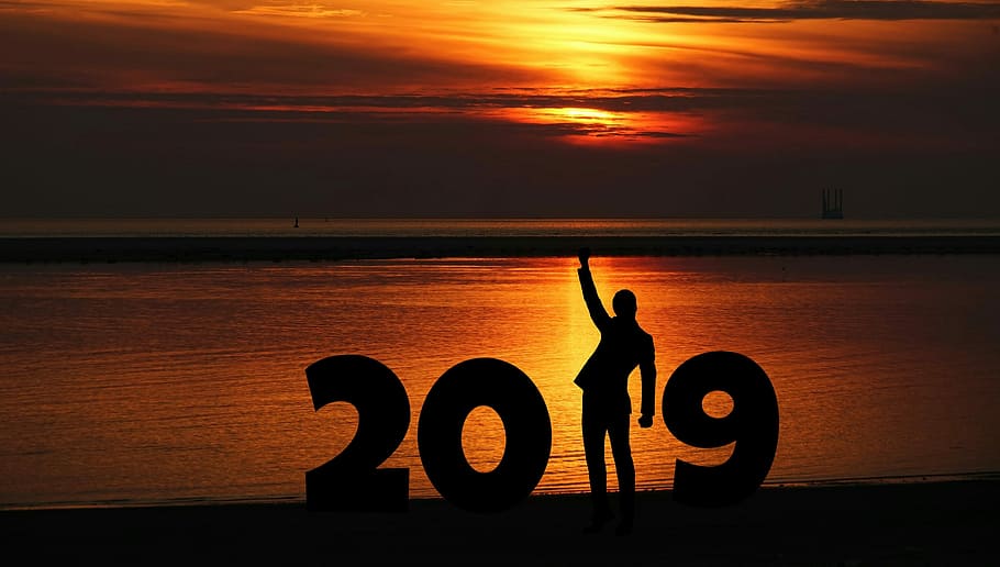 silhouette photography, person, beach, new year, 2019, business man, determination, new year's eve, success, man