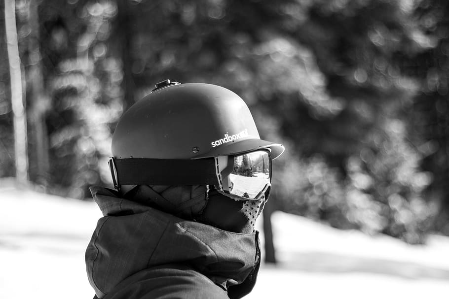 people, man, helmet, gear, ski, glide, snow, winter, cold, weather
