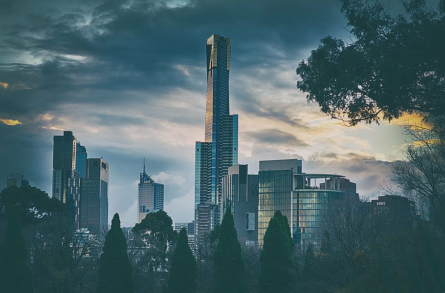 Plata, blanco, alto, edificio en ascenso, ciudad, Melbourne, paisaje urbano, torre, cielo, rascacielos