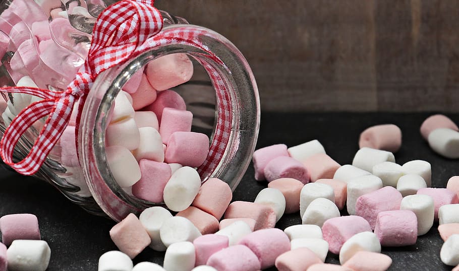 pink, white, marshmallow lot, mouse bacon, mice bacon, marshmallow, glass, loop, sweet, confectionery