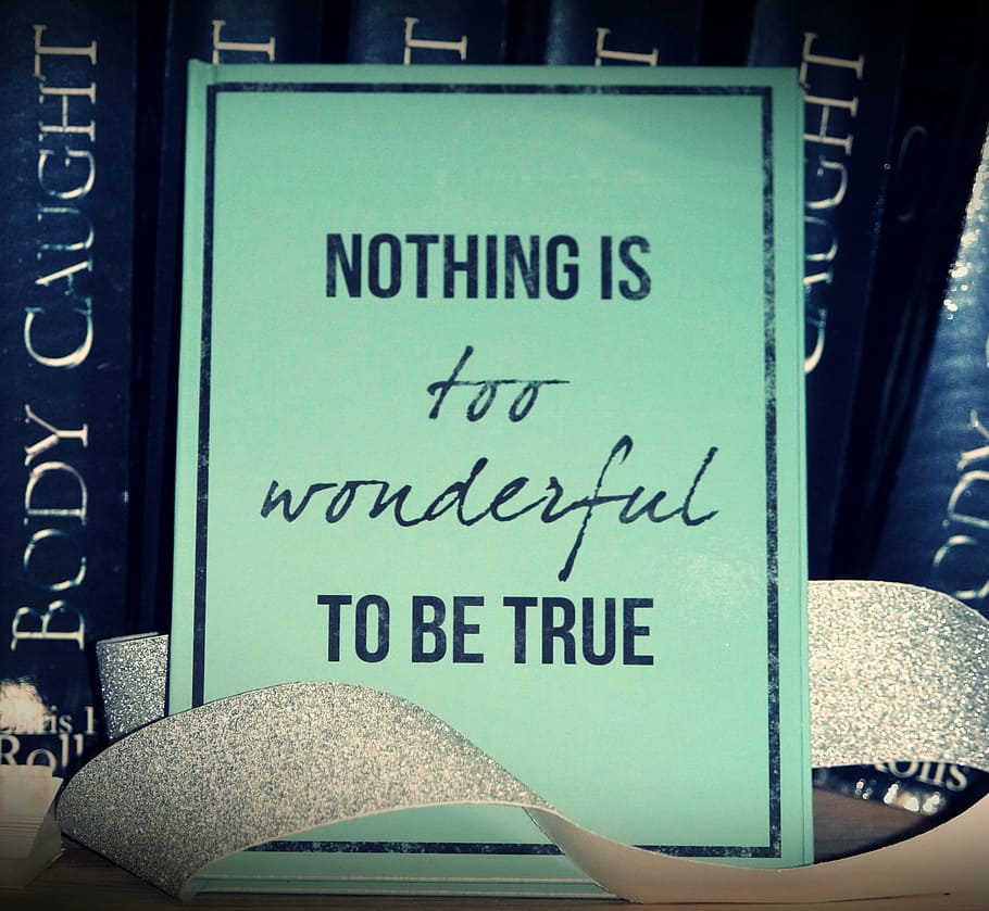 nothing, wonderful, true, sign, saying, book, motto, books, shelf, turquoise