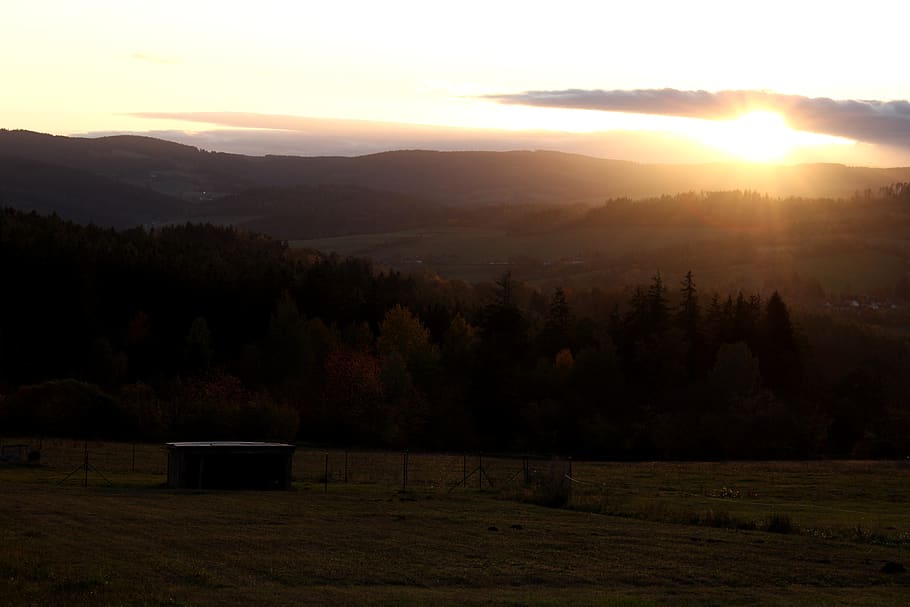 šumava, bohemian forest, czech, czech republic, europe, sunset, evening sun, autumn, scenic, landscape