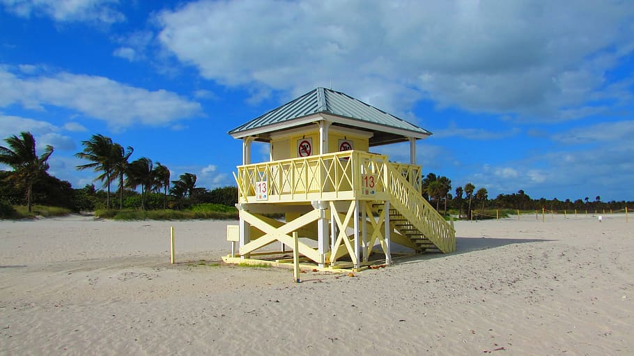 Praia, Miami, Paisagem, Booth, Costa, beira do mar, paisagem costeira, estrutura construída, areia, céu