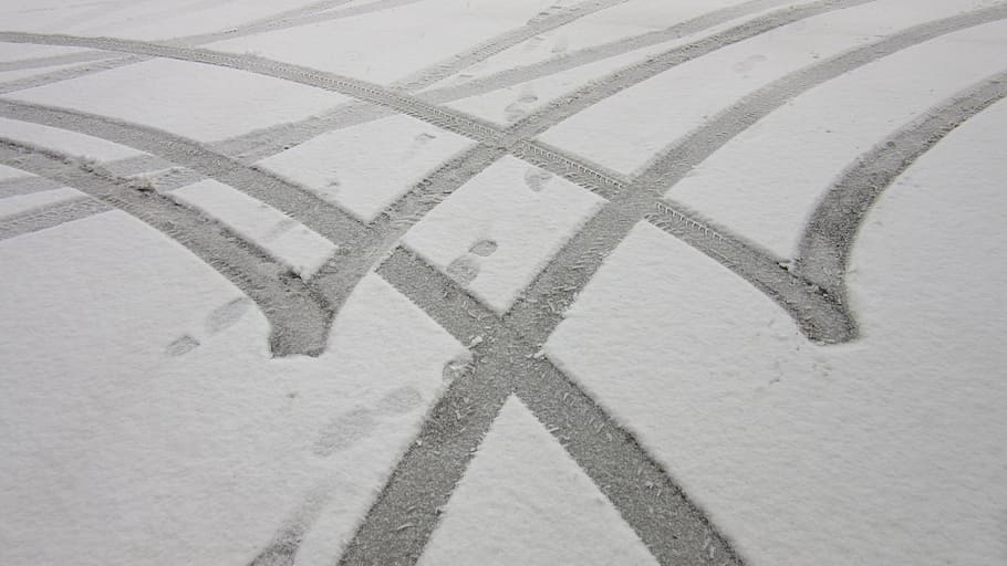 new zealand, tire tracks, traces, footprints, arches, pattern, winter, snow tracks, snow, cold temperature