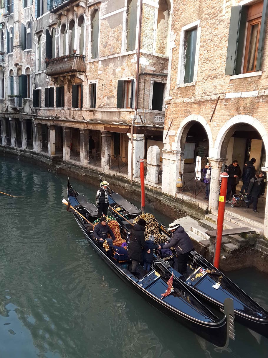 Italia, Venesia, Gondola, Parkir, parkir dubel, air, kota, venesia italia, perahu, venesia - Italia