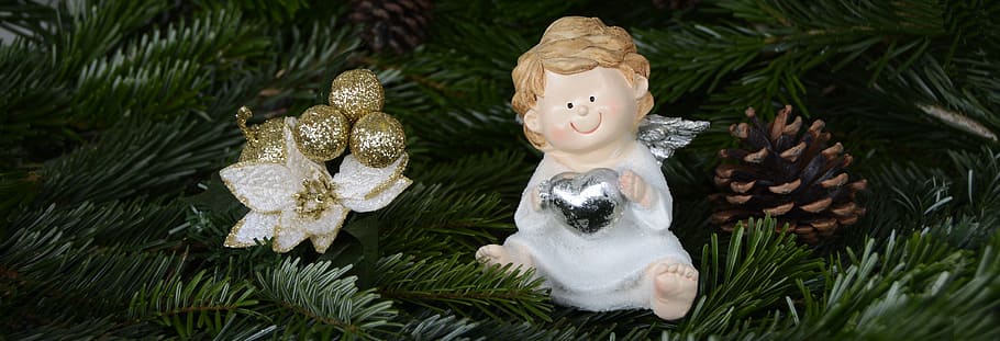enfocado, foto, ángel, cerámica, figurilla, navidad, alas de ángel, decoración, decoración navideña, tarjeta de felicitación
