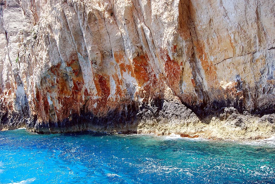 brown, rock cliff, sea, rock, colors, turquoise, emerald, beach, about nature, holidays