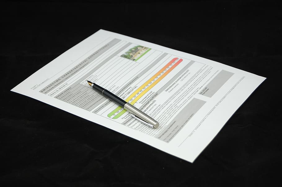 pen, printed, paper, energy certificate, document, agreement, documents, sign, business, studio shot