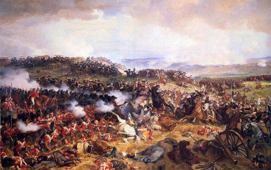 batalha, Waterloo, Charge, Francês, Cuirassiers, Batalha de Waterloo, Escoceses escoceses, vitória dos aliados, Cuirassiers franceses, derrota francesa