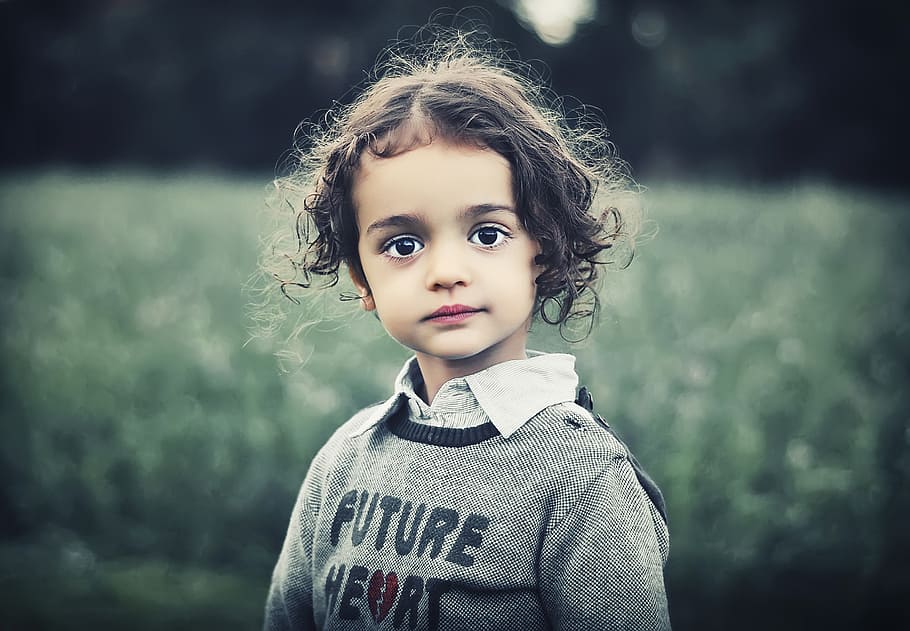 black, haired child, gray, sweater, child, model, beauty, girl, curly hair, fashion