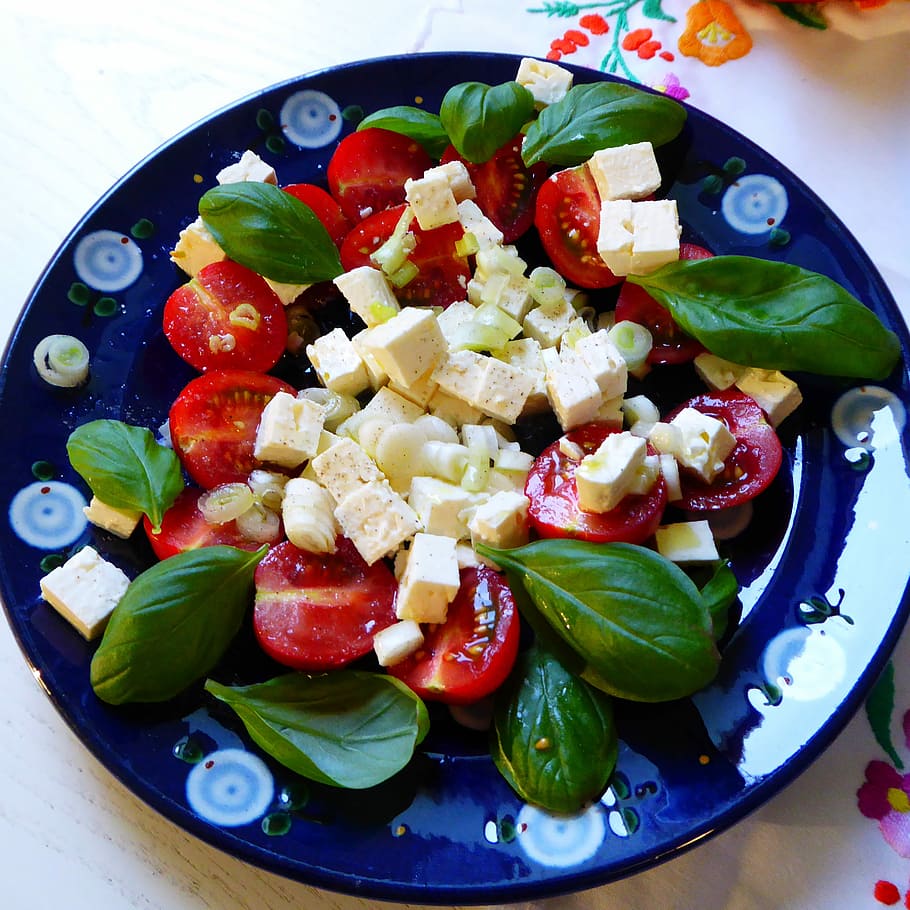 Salad, Cheese, Onion, Feta Cheese, cheese, onion, tomatoes, frisch, starter, food, healthy