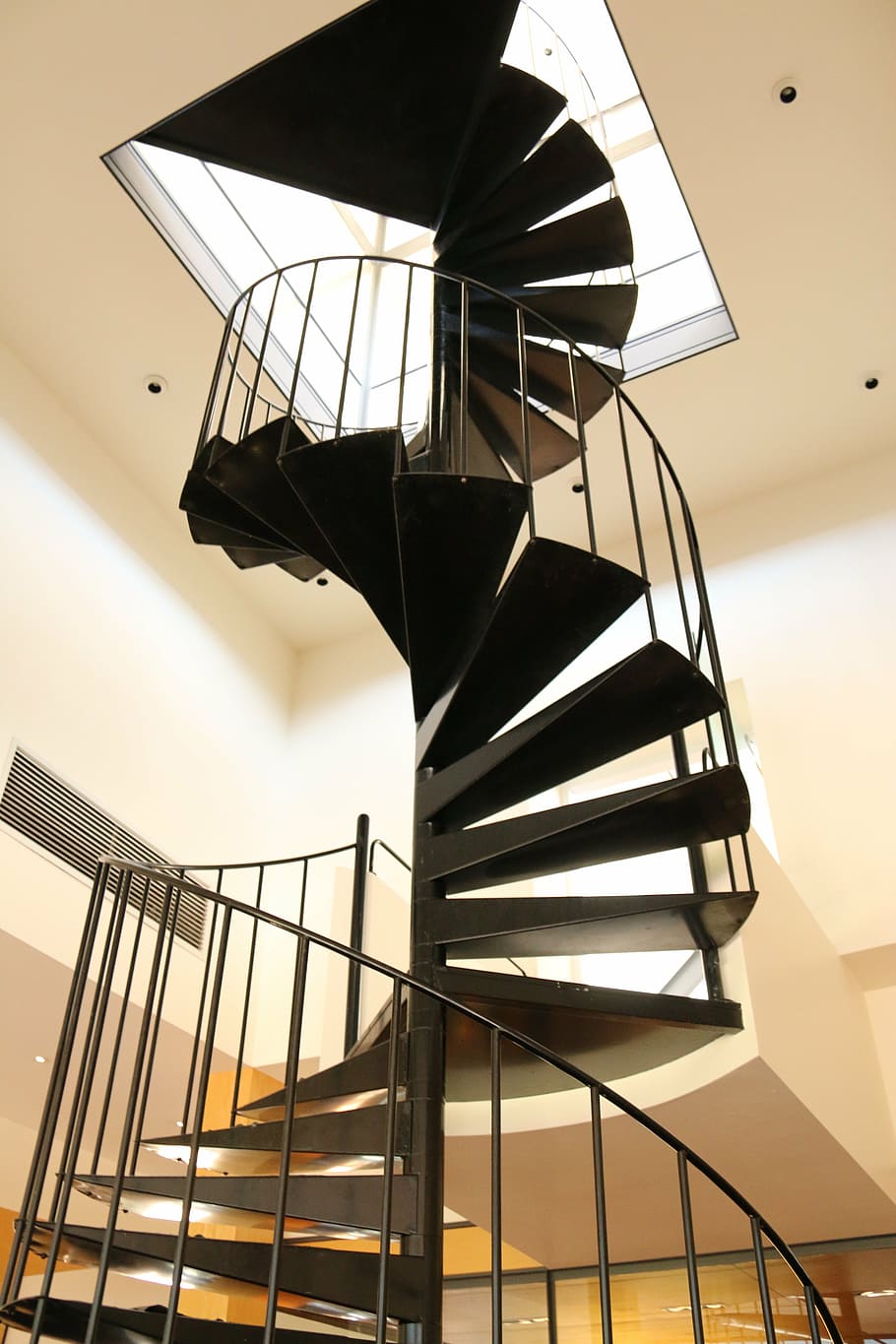 spiral staircase, stairs, staircase, architecture, spiral, bernard hoa, structure, black, black and white, interior perspective