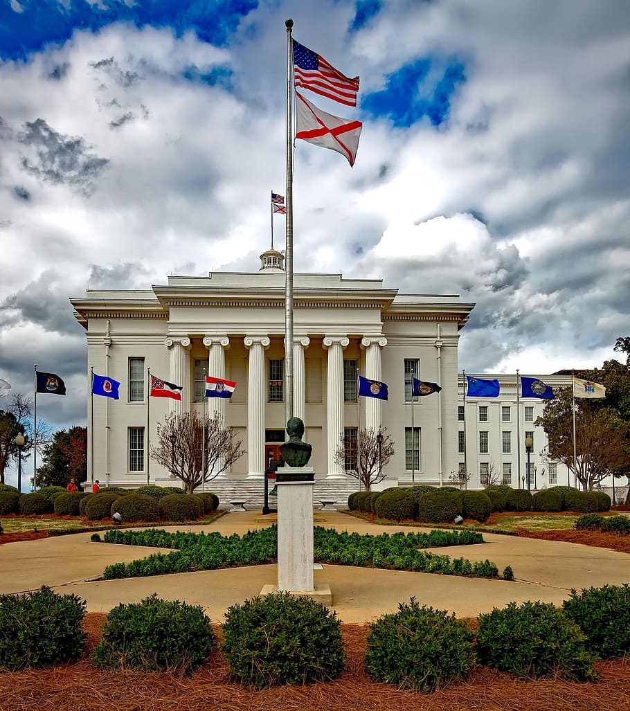 Montgomery, Alabama, capitolio estatal, edificios, cúpula, arquitectura, hito, histórico, casa del estado, sur
