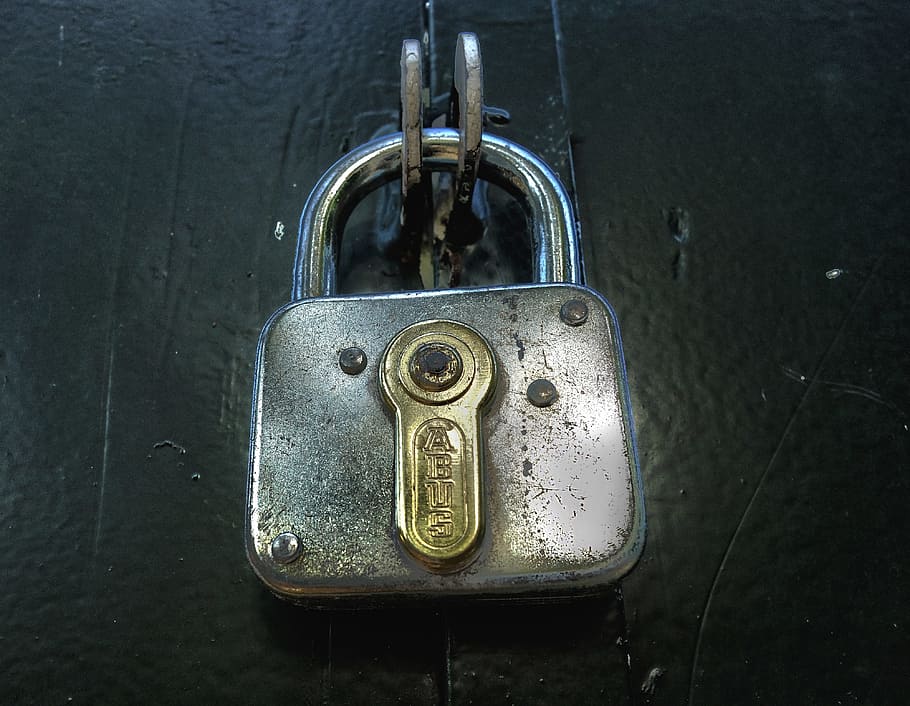 kunci, gembok, keamanan, keselamatan, perlindungan, akses, terkunci, tertutup, logam, tidak ada orang