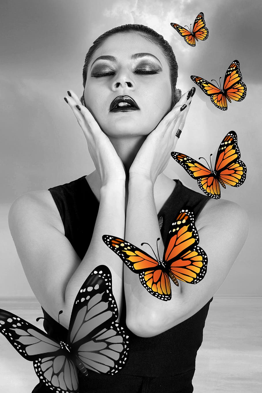 Calor satélite Marcar foto en escala de grises, mujer, mariposas monarca, actores, arte, mariposa,  fantasía, india, manipulación, modelo | Pxfuel