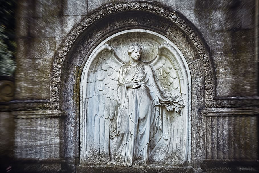 angel, sculpture, statue, figure, cemetery, hope, stone, wing, faith, atmosphere