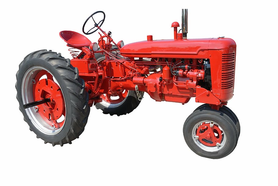 tractor rojo, antiguo, rojo, tractor, nostalgia, retro, vintage, histórico, clásico, aislado