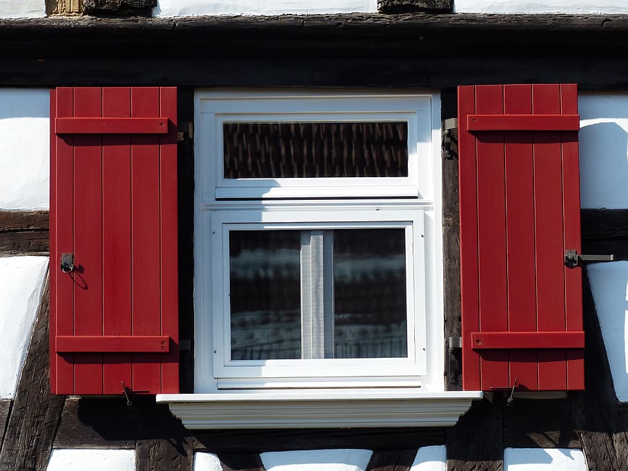 home, truss, fachwerkhaus, window, shutter, red, clean, neat, building, well maintained