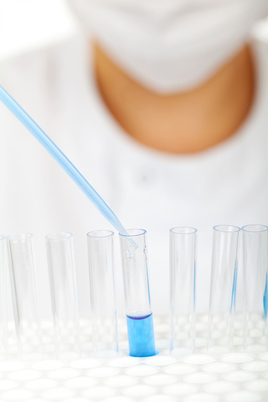 claro, tubos de ensaio de vidro, azul, líquido, biologia, pesquisa, laboratório, tecnologia, médico, ciência