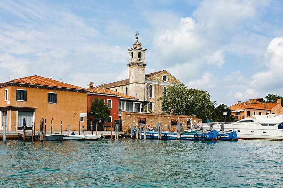 hermosa, colorida, isla de murano, Murano, isla, Italia, agua, vacaciones, arquitectura, edificios