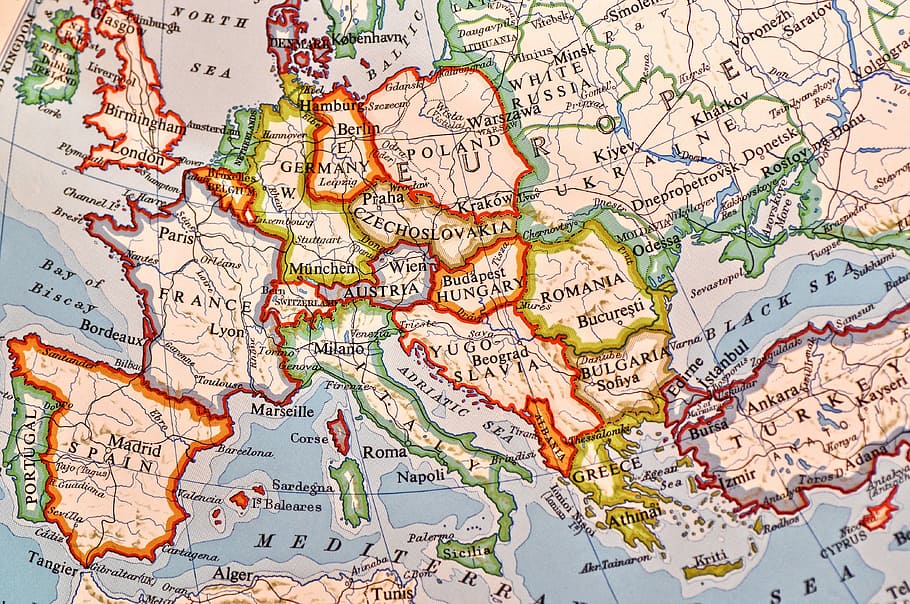 peta eropa, peta dunia, negara, bangsa, geografi, benua, perbatasan, kota, ibu kota, 1980