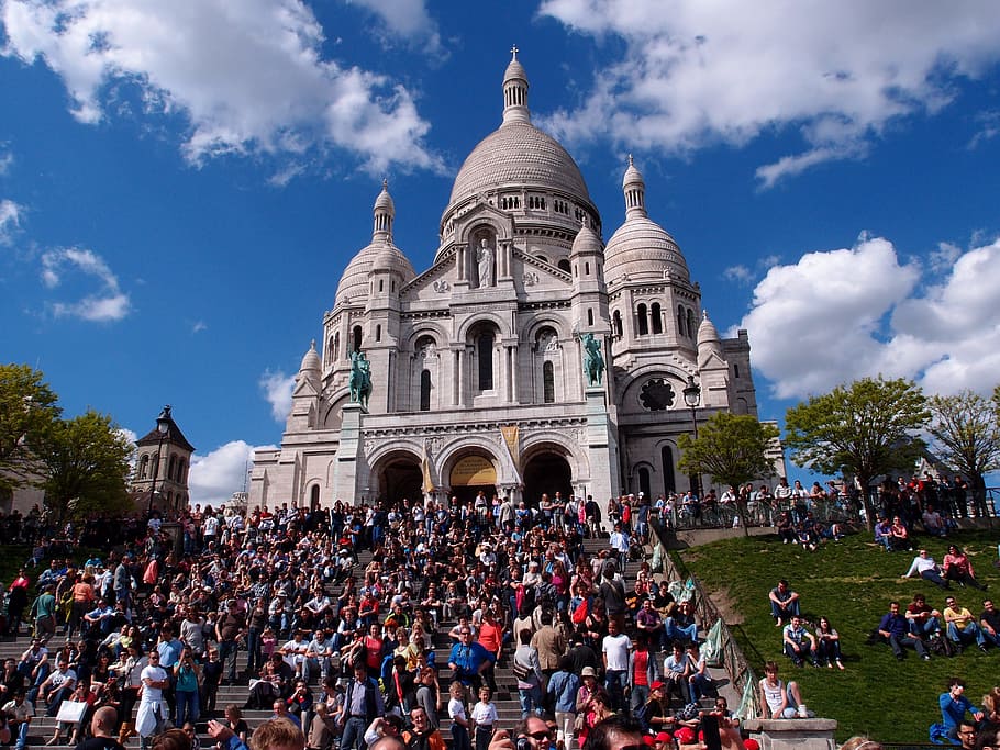 Montmartre, Chakra, Paris, chakra kweeo, sekelompok besar orang, kubah, kerumunan, arsitektur, awan - langit, eksterior bangunan