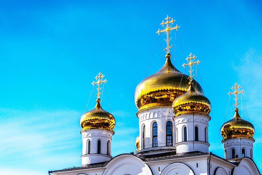 white, gold cathedral, gold, colored, famous, building, architecture, infrastructure, blue, sky