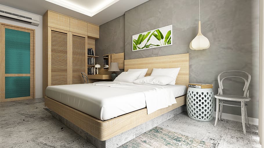 design de interiores, estilo moderno, casa, decoração, apartamento, quarto, interior, estilo asiático moderno, tropical, quarto simples