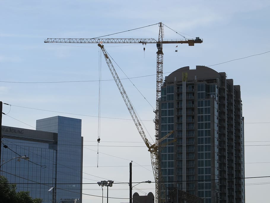 crane konstruksi, crane, situs bangunan, pengembangan, arsitektur, peralatan, dallas, texas, pekerja, perkotaan